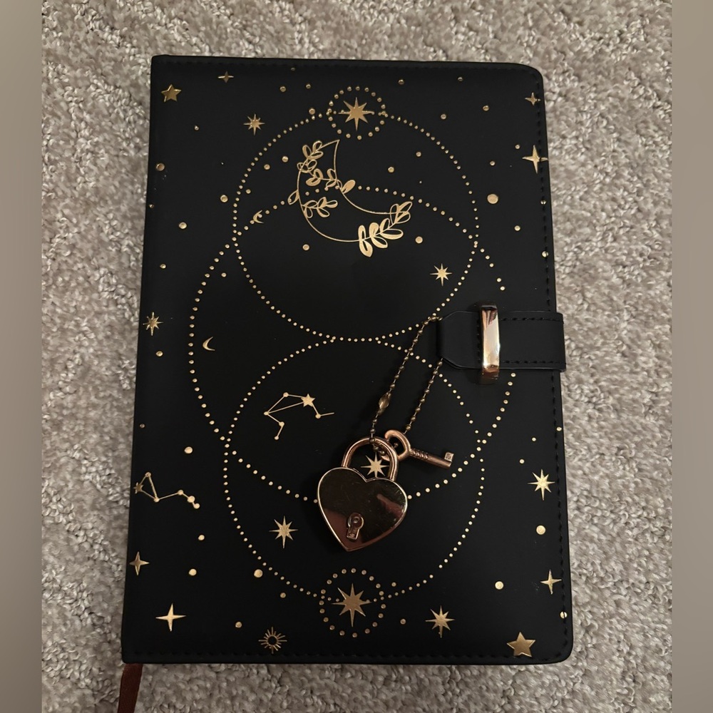 Black and Gold Starry Journal with Lock